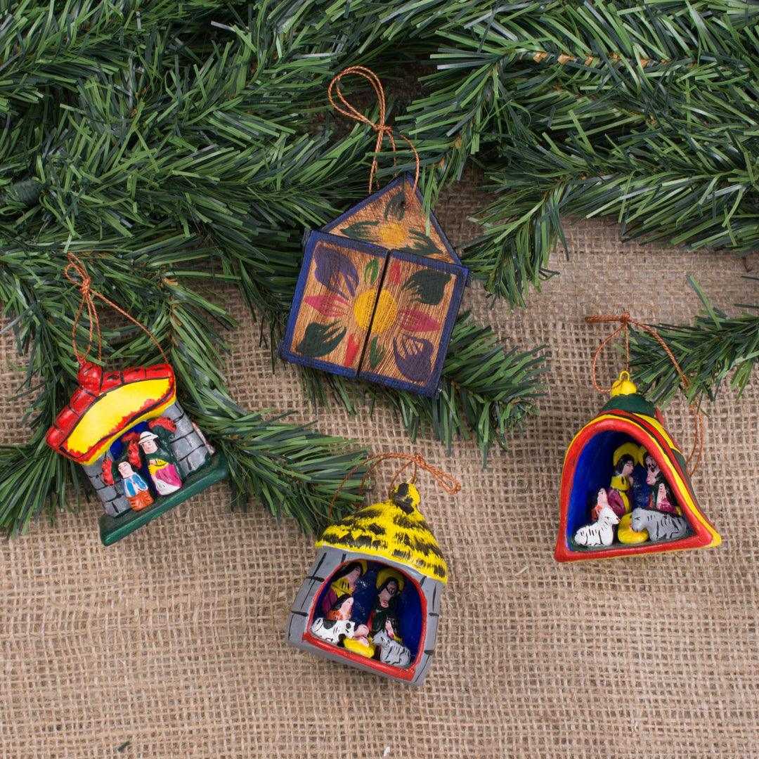 Hand Made Religious Wood Christmas Ornaments (Set of 4) - Nativity
