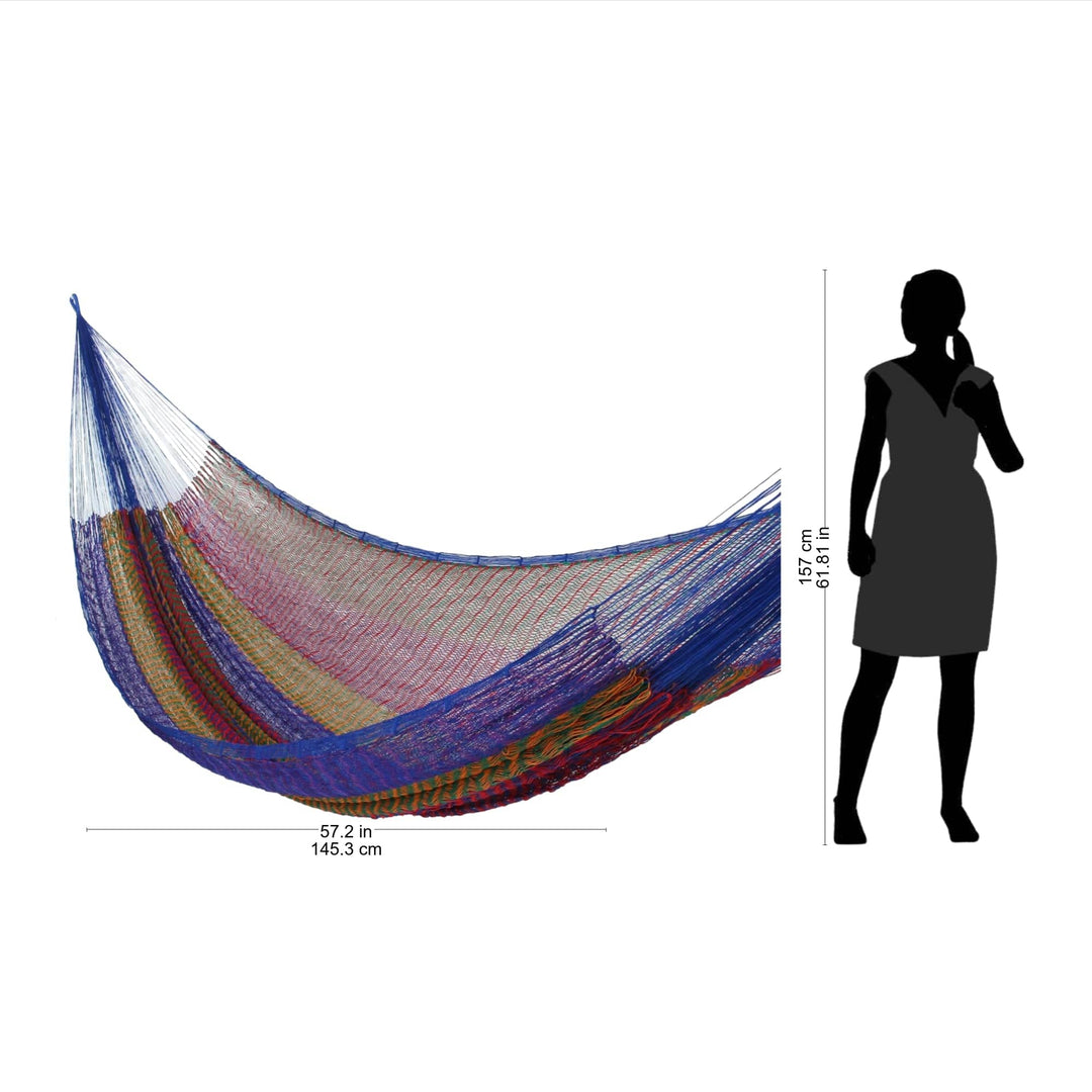 Hand Made Patterned Blue and Bright Mayan Hammock (Double) - Rainbow Seascape