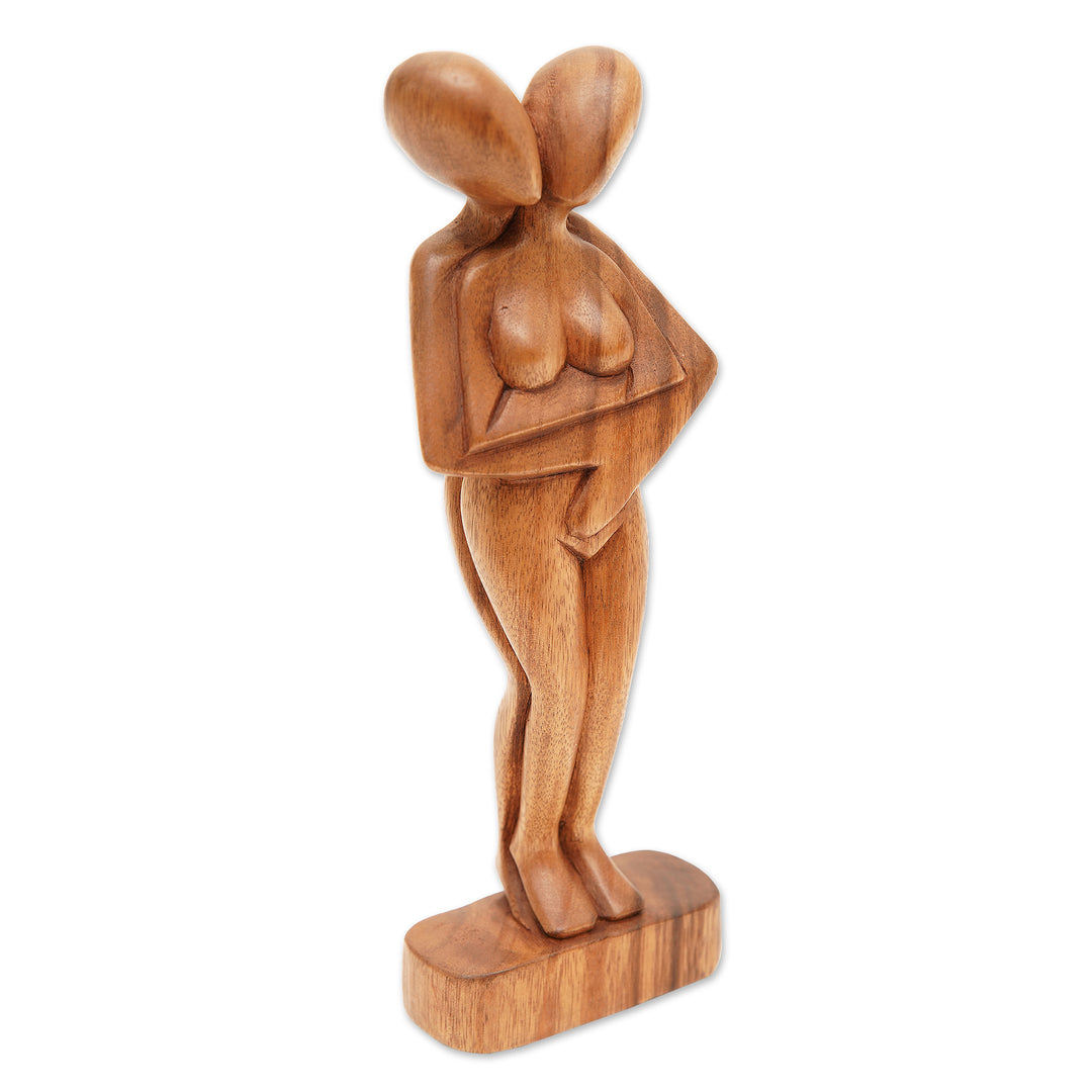 Romantic Suar Wood Sculpture - Don't Let Go