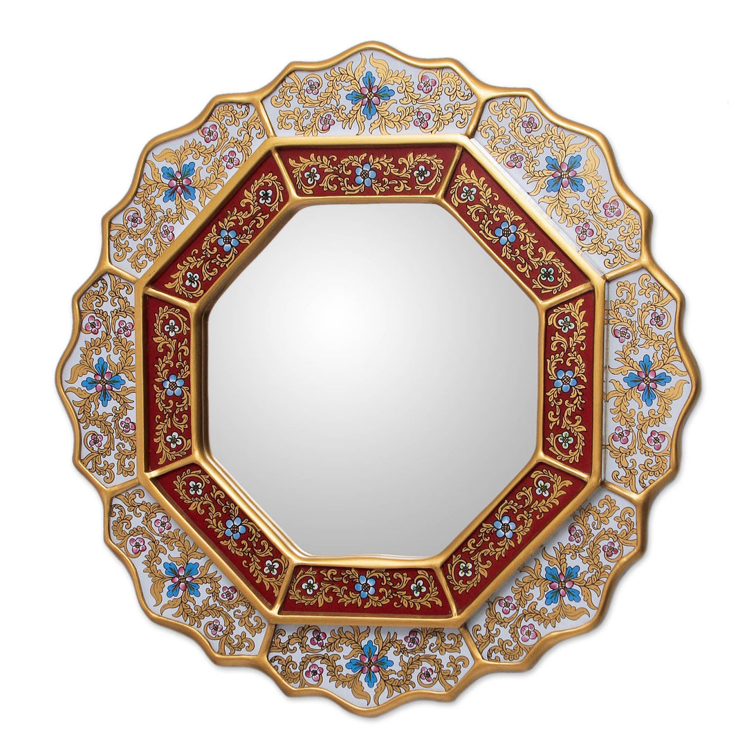 Reverse Painted Glass Wood Mirror from Peru - White Star