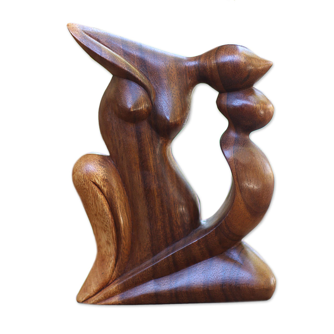 Handcrafted Romantic Wood Sculpture - Elegant Kiss