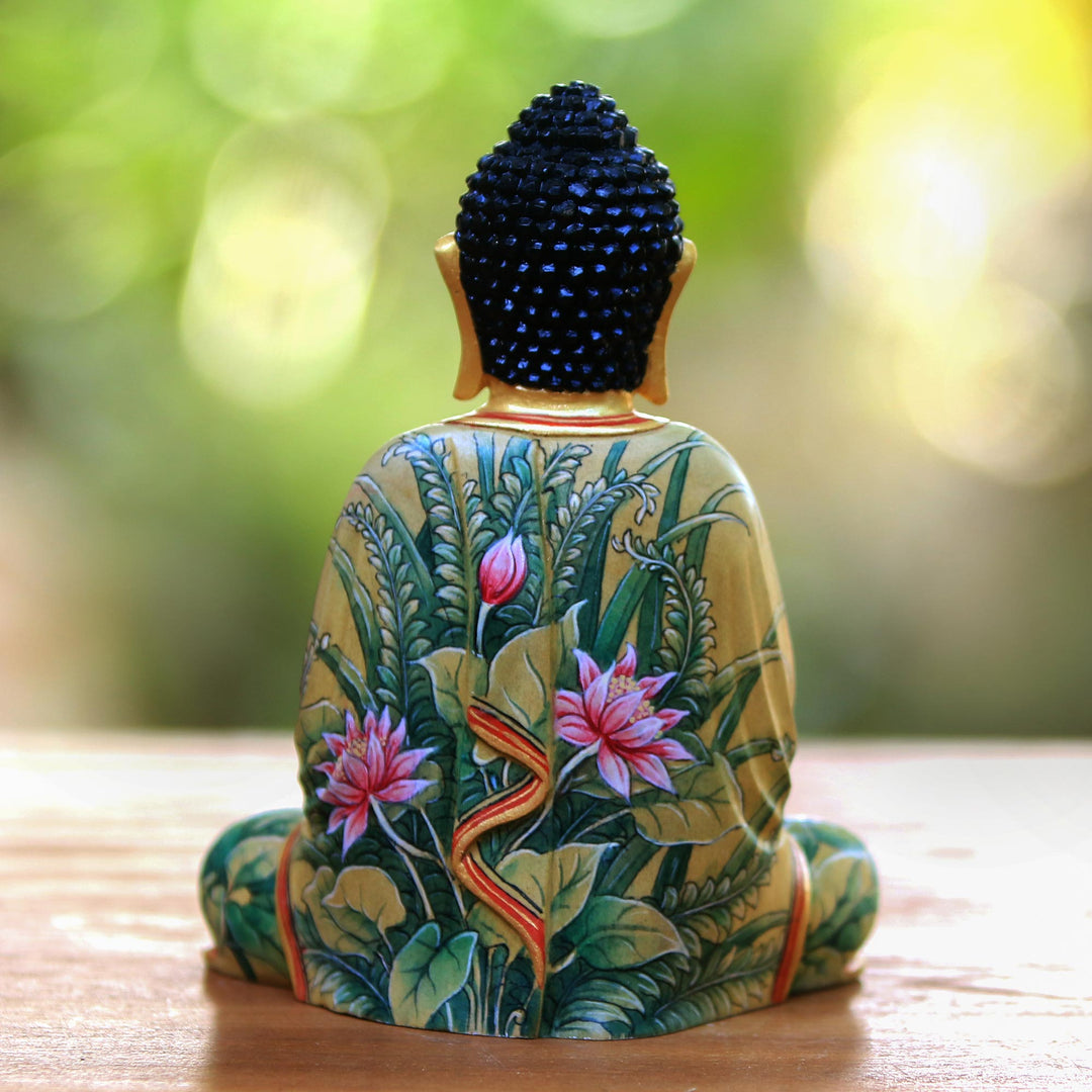 Hand Painted Wood Sculpture - Buddha of Paradise
