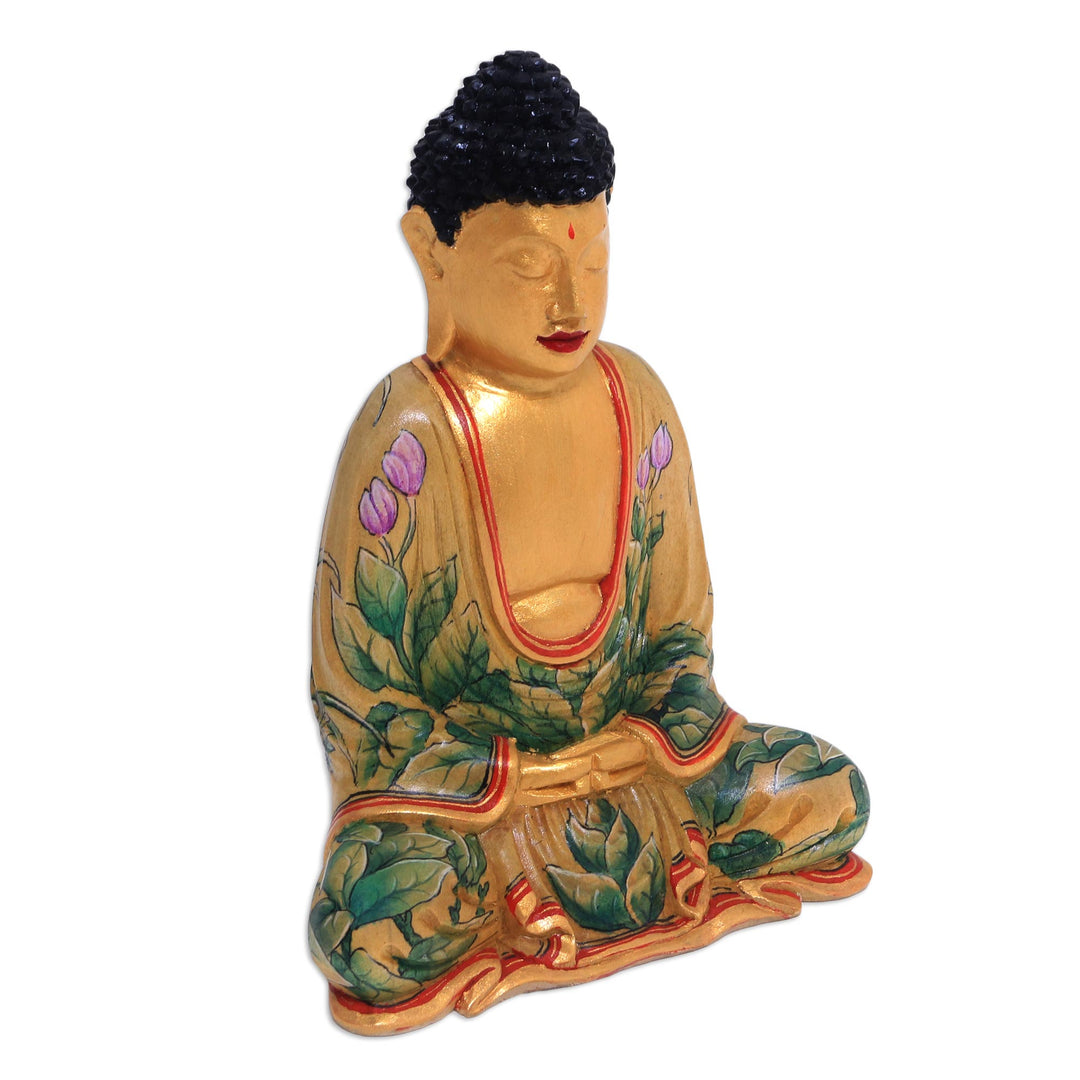 Hand Painted Wood Sculpture - Buddha of Paradise