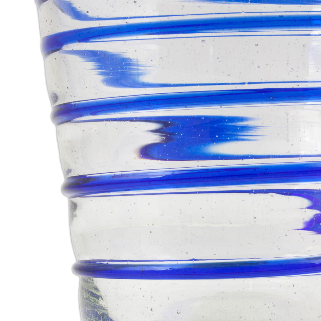Handblown Recycled Glass Six Striped Blue Wine Glasses - Cobalt Spirals