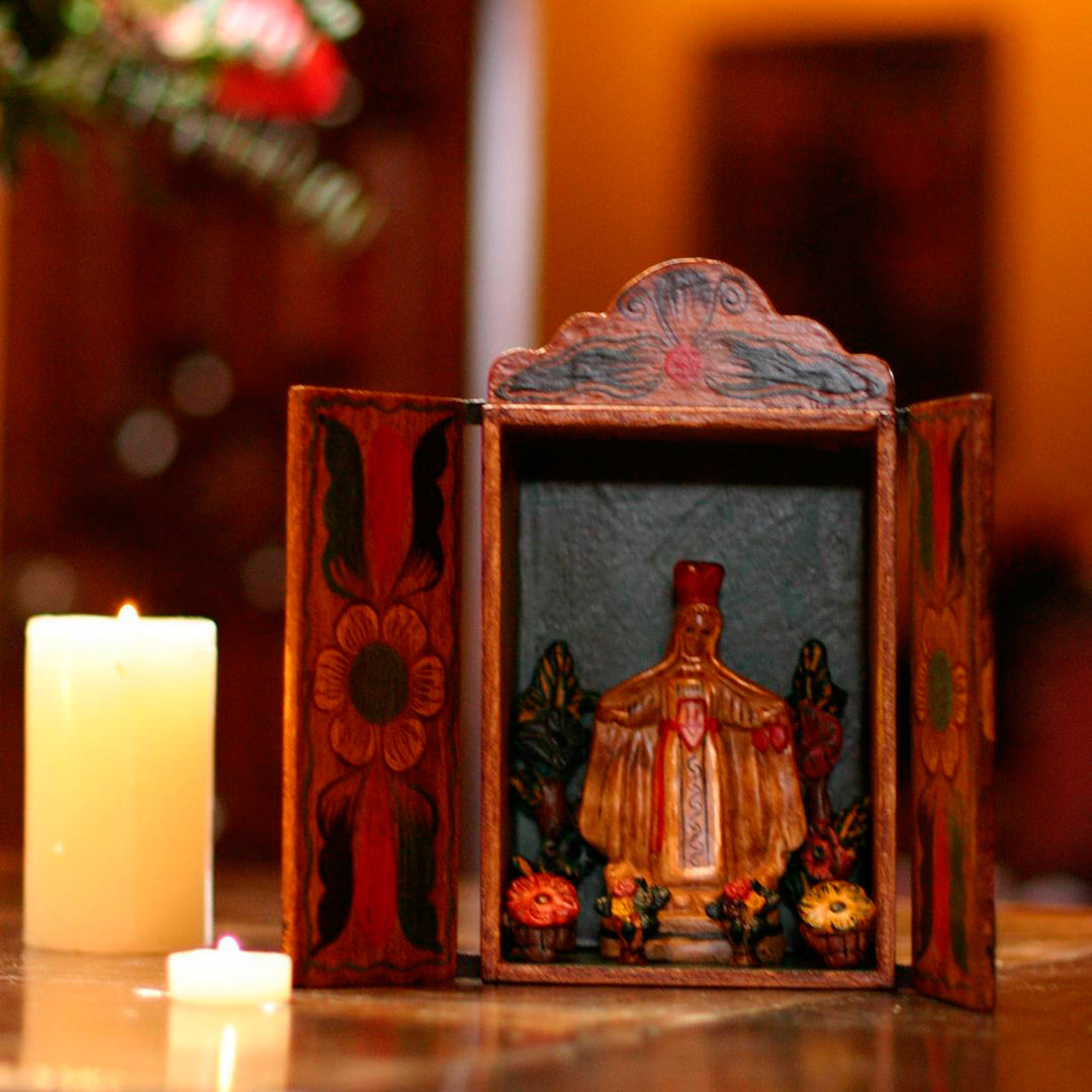 Handmade Folk Art Retablo Sculpture of the Virgen del Carmen - Our Lady of Mount Carmel