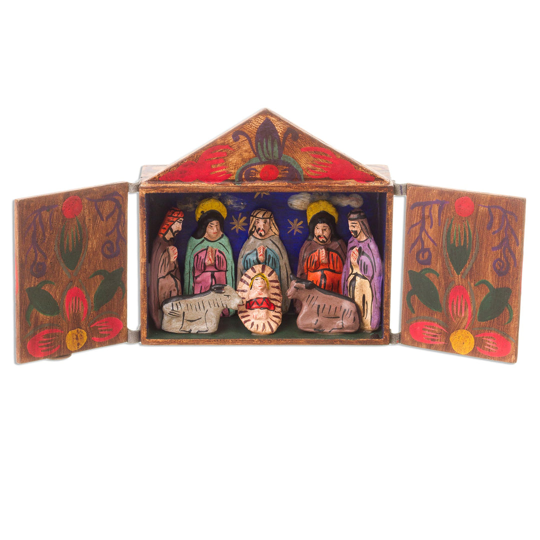 Fair Trade Nativity Scene Retablo Wood Sculpture - Jesus Spoke of Peace