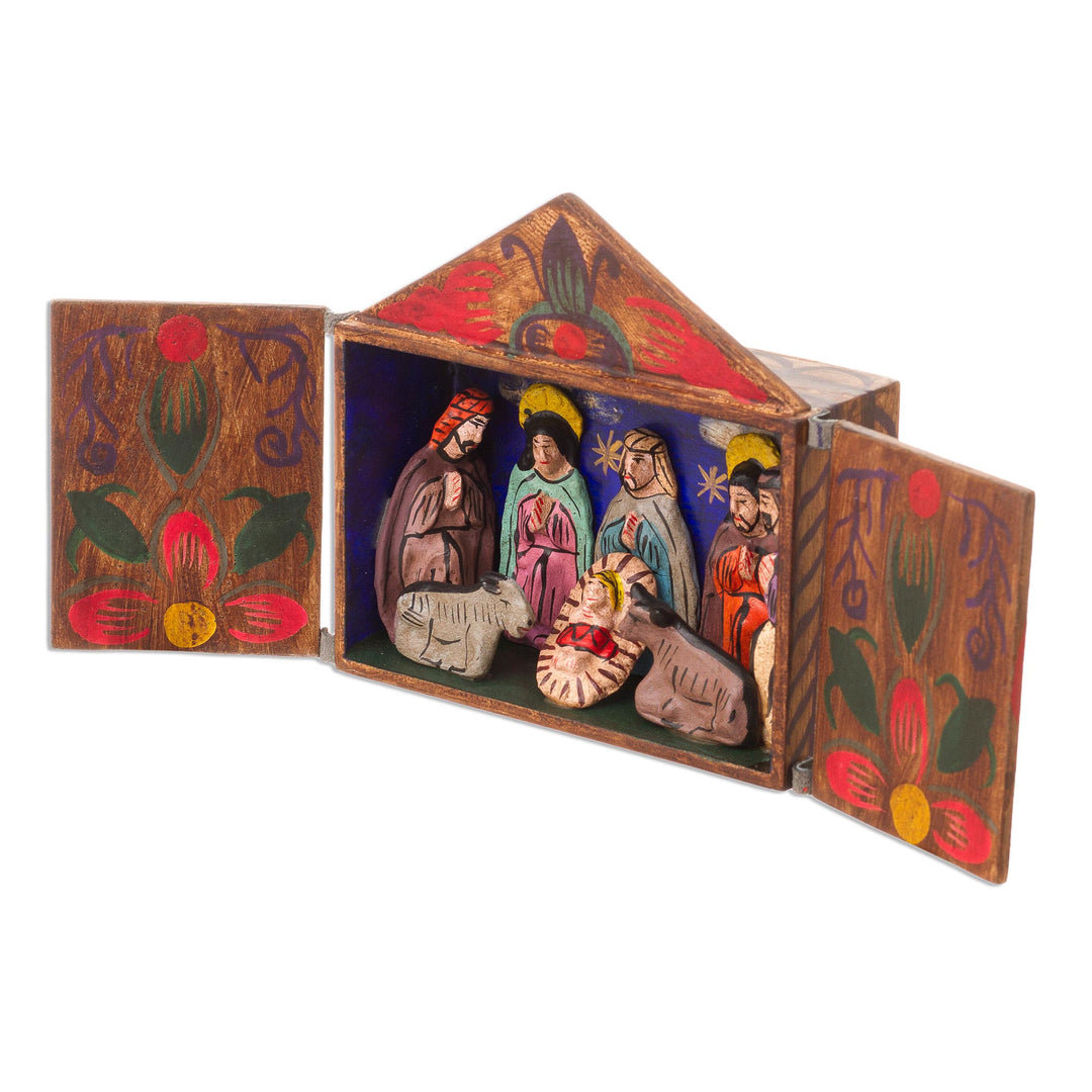 Fair Trade Nativity Scene Retablo Wood Sculpture - Jesus Spoke of Peace