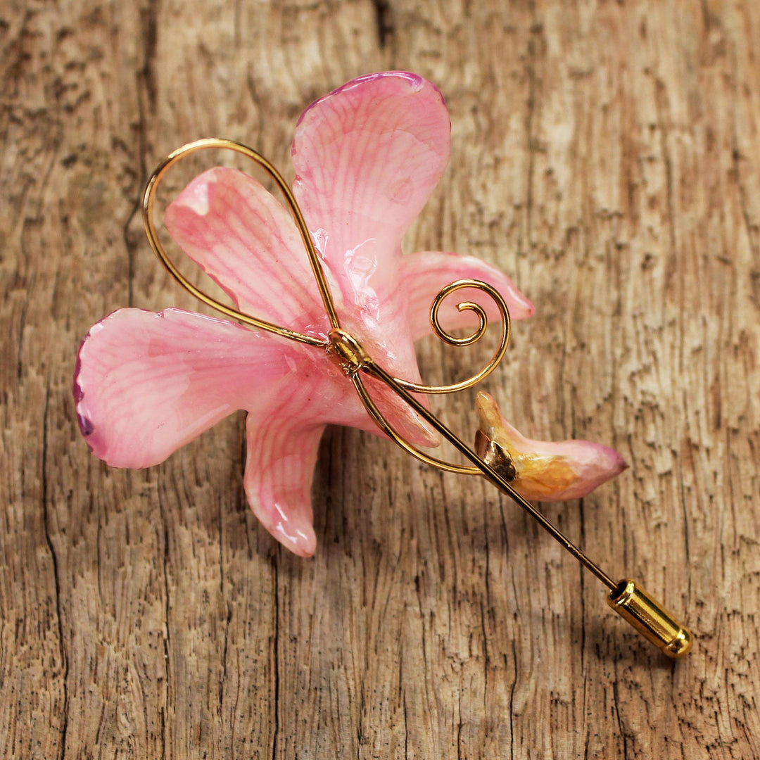 Unique Natural Flower Gold Plated Brooch Pin - Eternal Orchid