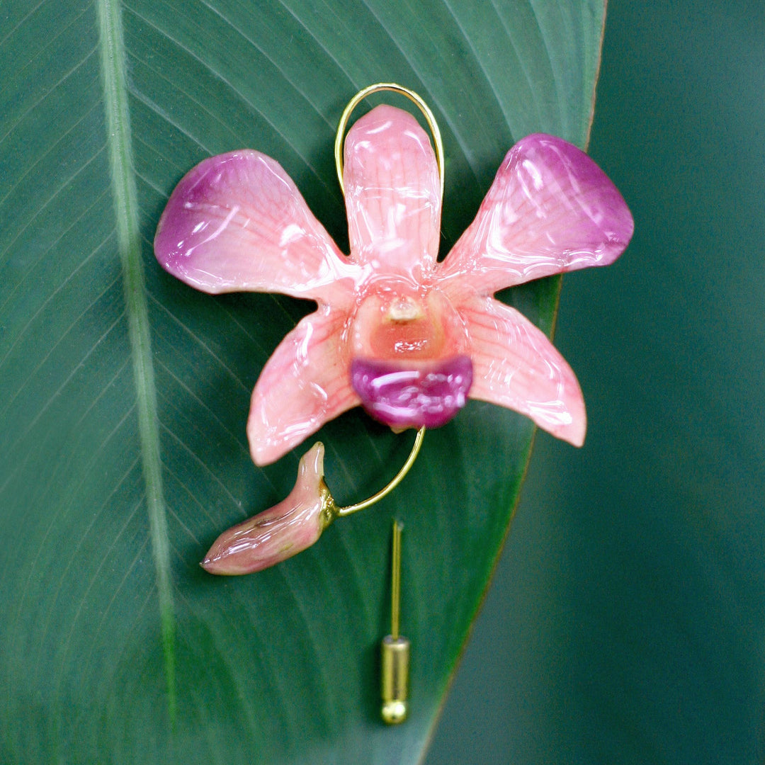 Unique Natural Flower Gold Plated Brooch Pin - Eternal Orchid