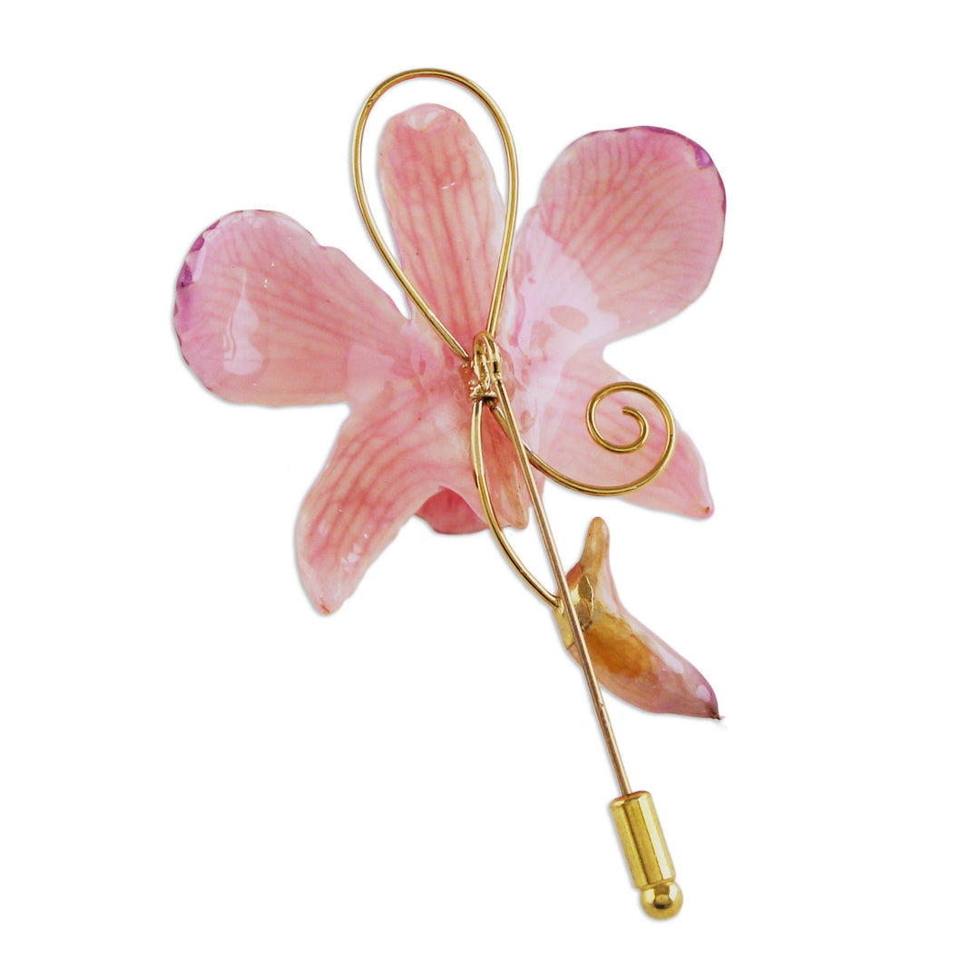 Unique Natural Flower Gold Plated Brooch Pin - Eternal Orchid