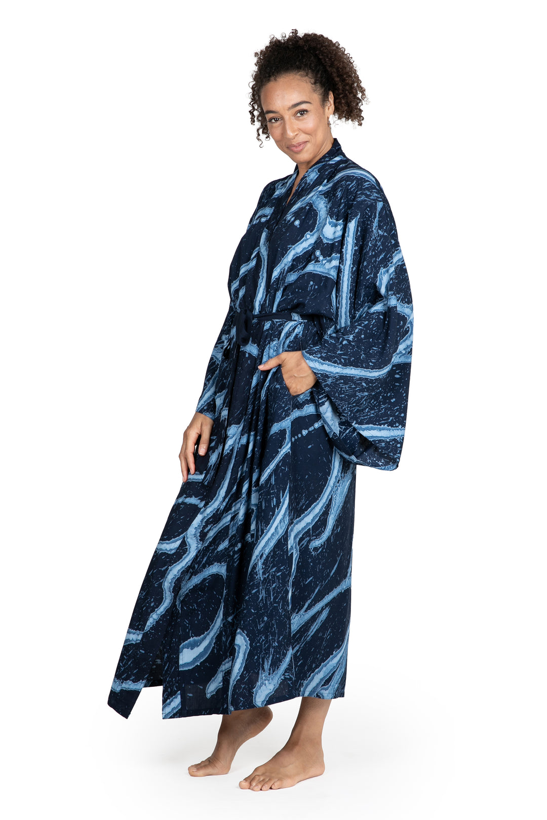 Women's Blue Batik Patterned Robe - Sea of Shadows