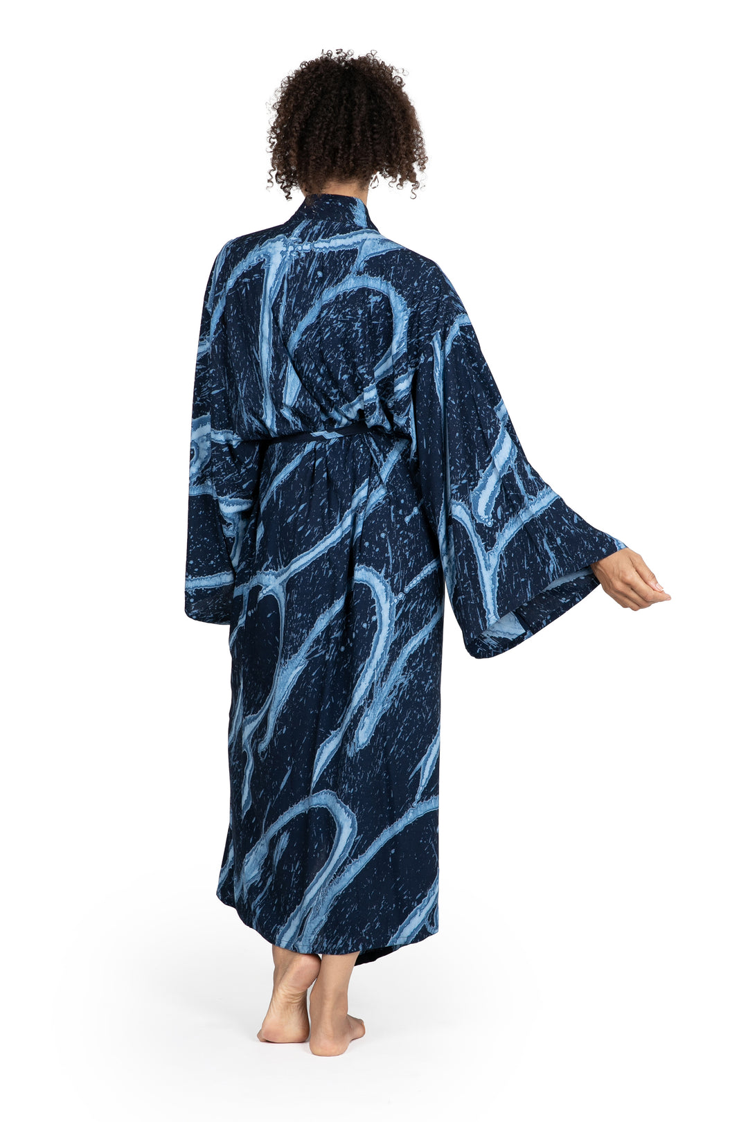 Women's Blue Batik Patterned Robe - Sea of Shadows