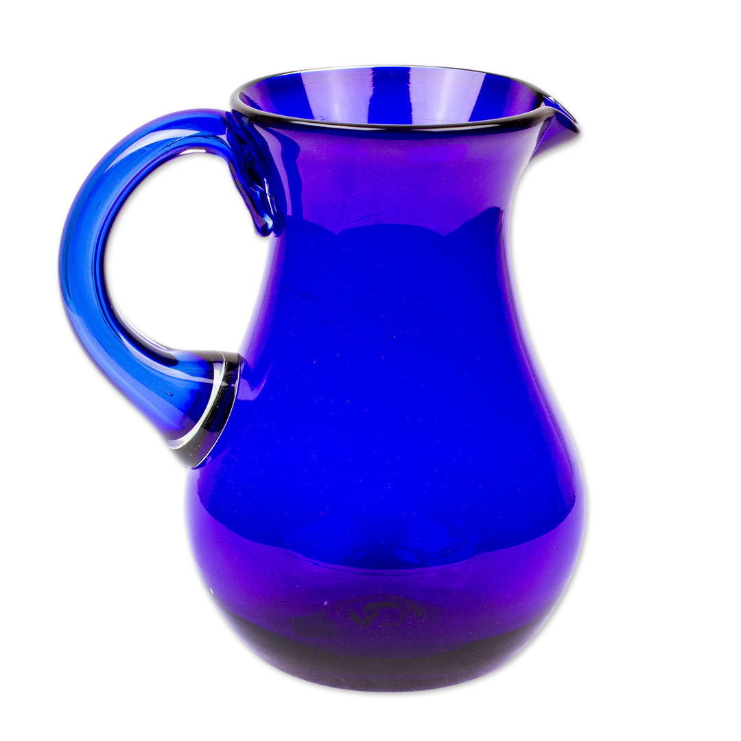 Blue Handcrafted Handblown Recycled Glass Pitcher - Pure Cobalt