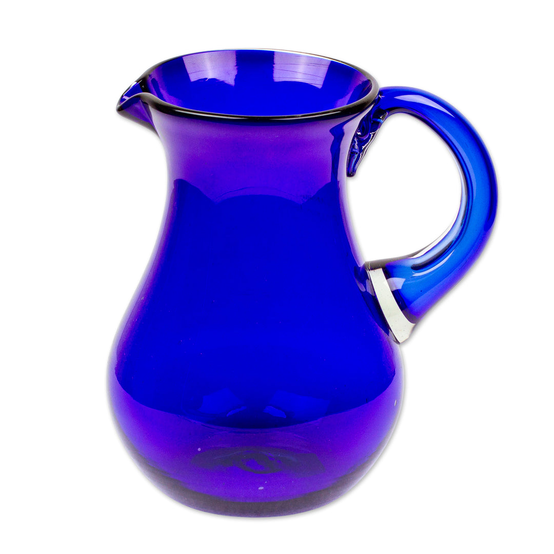 Blue Handcrafted Handblown Recycled Glass Pitcher - Pure Cobalt