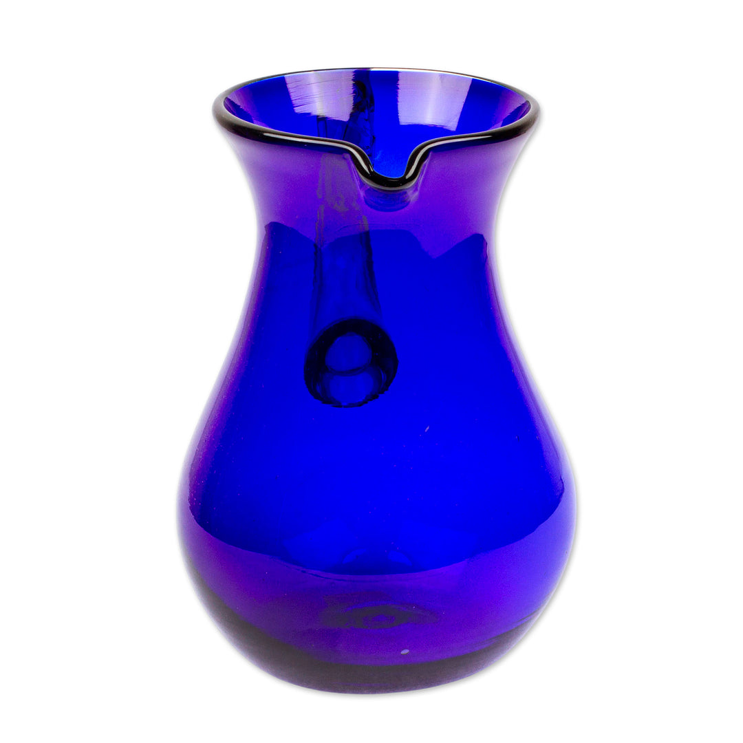 Blue Handcrafted Handblown Recycled Glass Pitcher - Pure Cobalt
