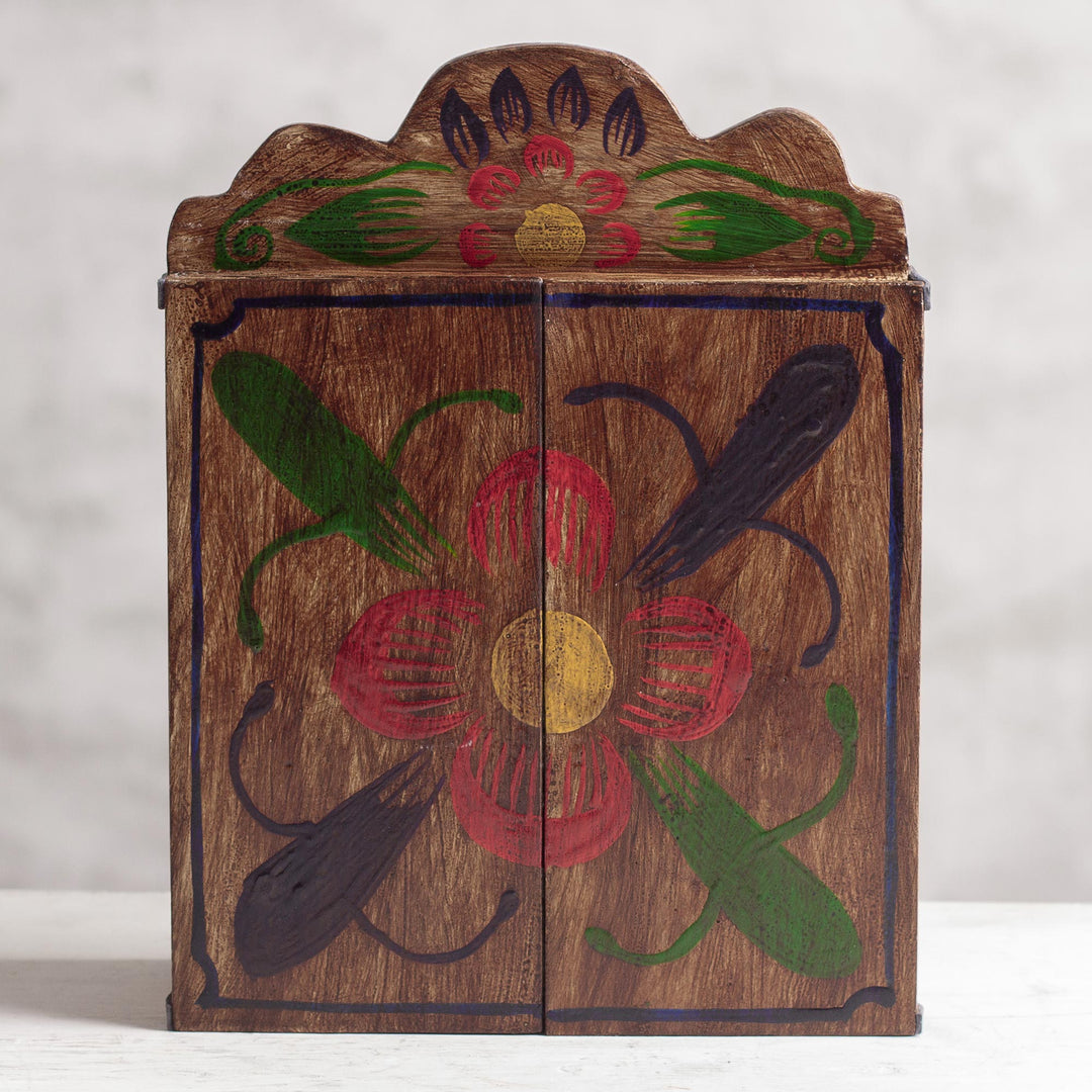 Unique Wood Retablo Folk Art Mask Theme Sculpture - Mask Collection