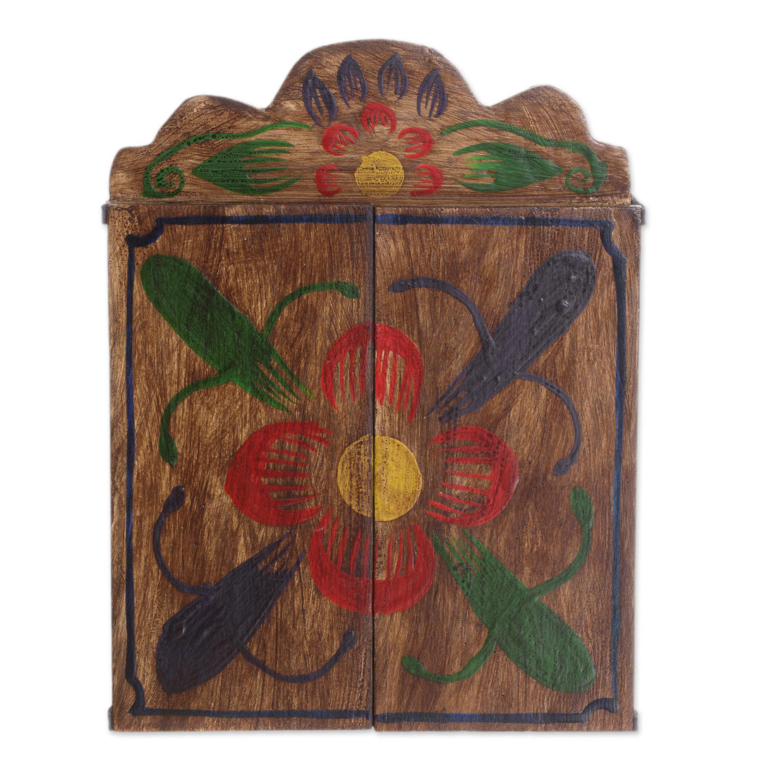 Unique Wood Retablo Folk Art Mask Theme Sculpture - Mask Collection