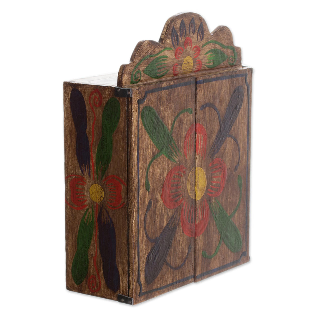 Unique Wood Retablo Folk Art Mask Theme Sculpture - Mask Collection