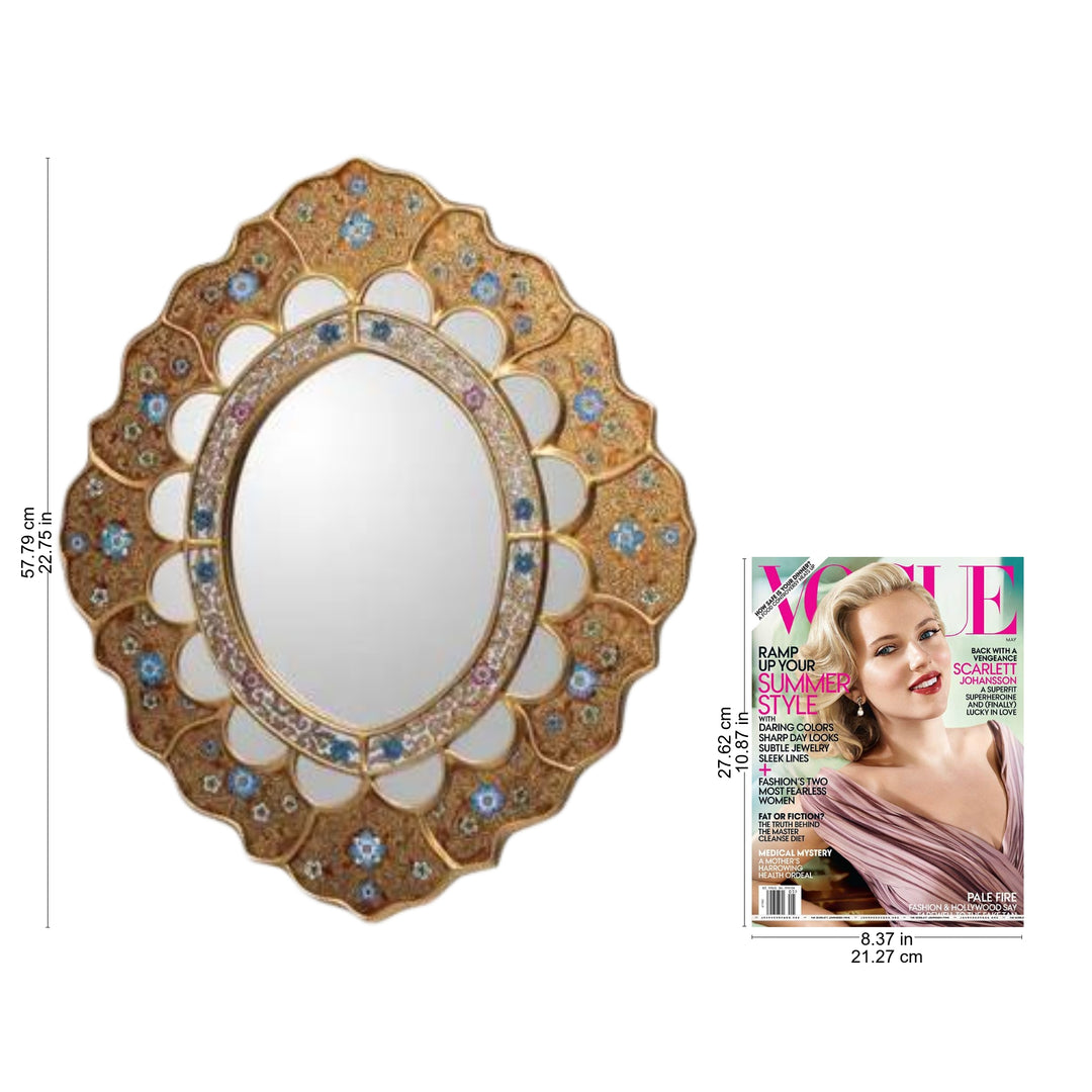 Reverse Painted Glass Mirror Wall Decor from the Andes - Sweet Flower Majesty