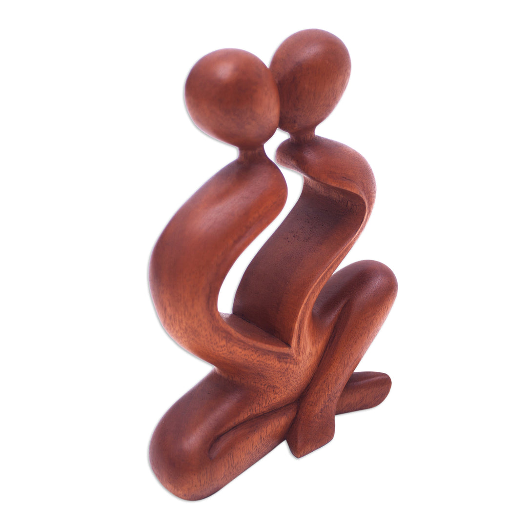 Romantic Wood Sculpture - Heartfelt Kiss