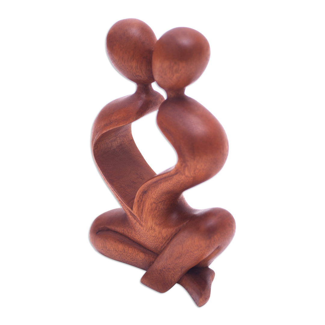 Romantic Wood Sculpture - Heartfelt Kiss