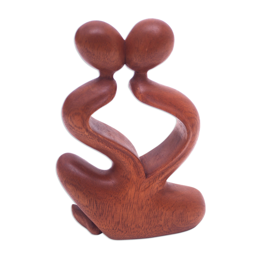 Romantic Wood Sculpture - Heartfelt Kiss