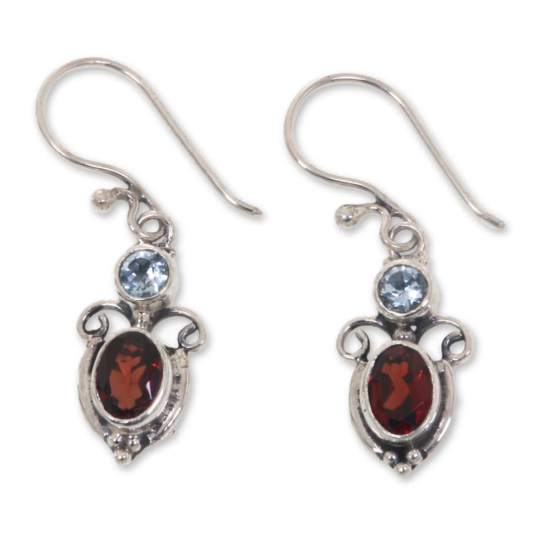 Garnet Sterling Silver Dangle Earrings - Fire and Ice