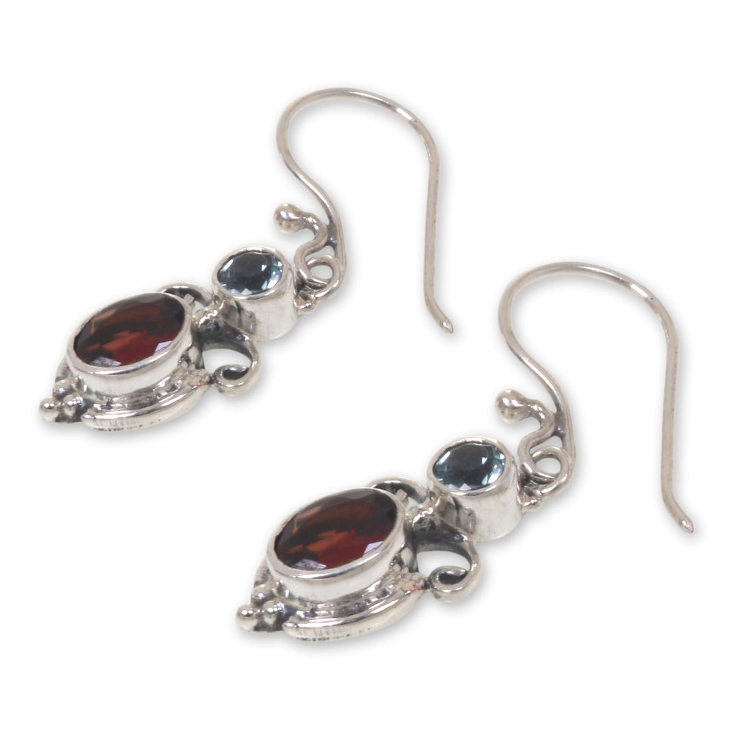 Garnet Sterling Silver Dangle Earrings - Fire and Ice