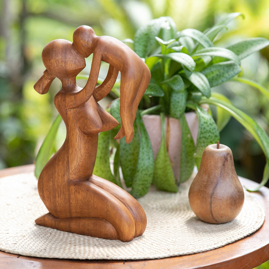 Suar Wood Family Sculpture - Mother's Love