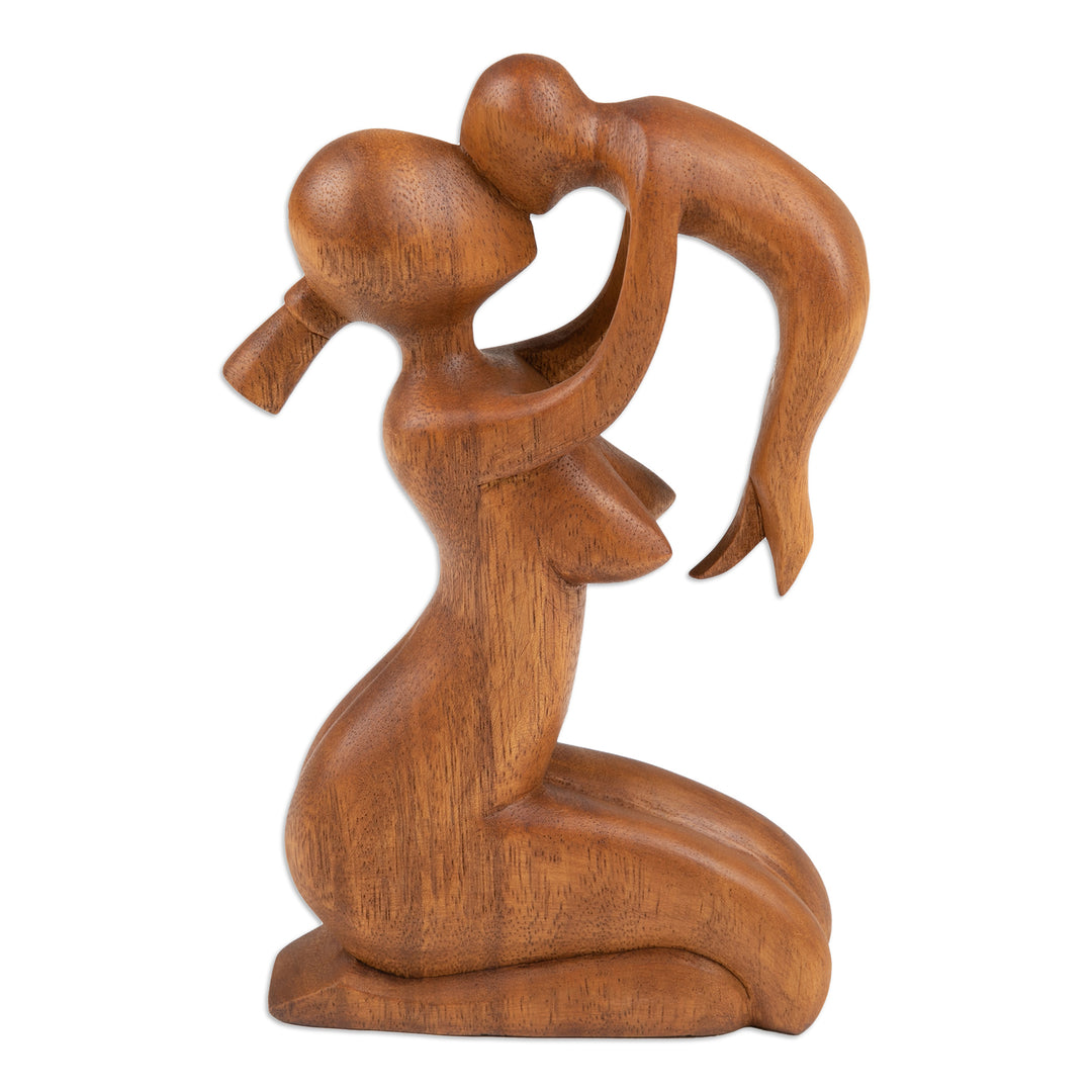 Suar Wood Family Sculpture - Mother's Love