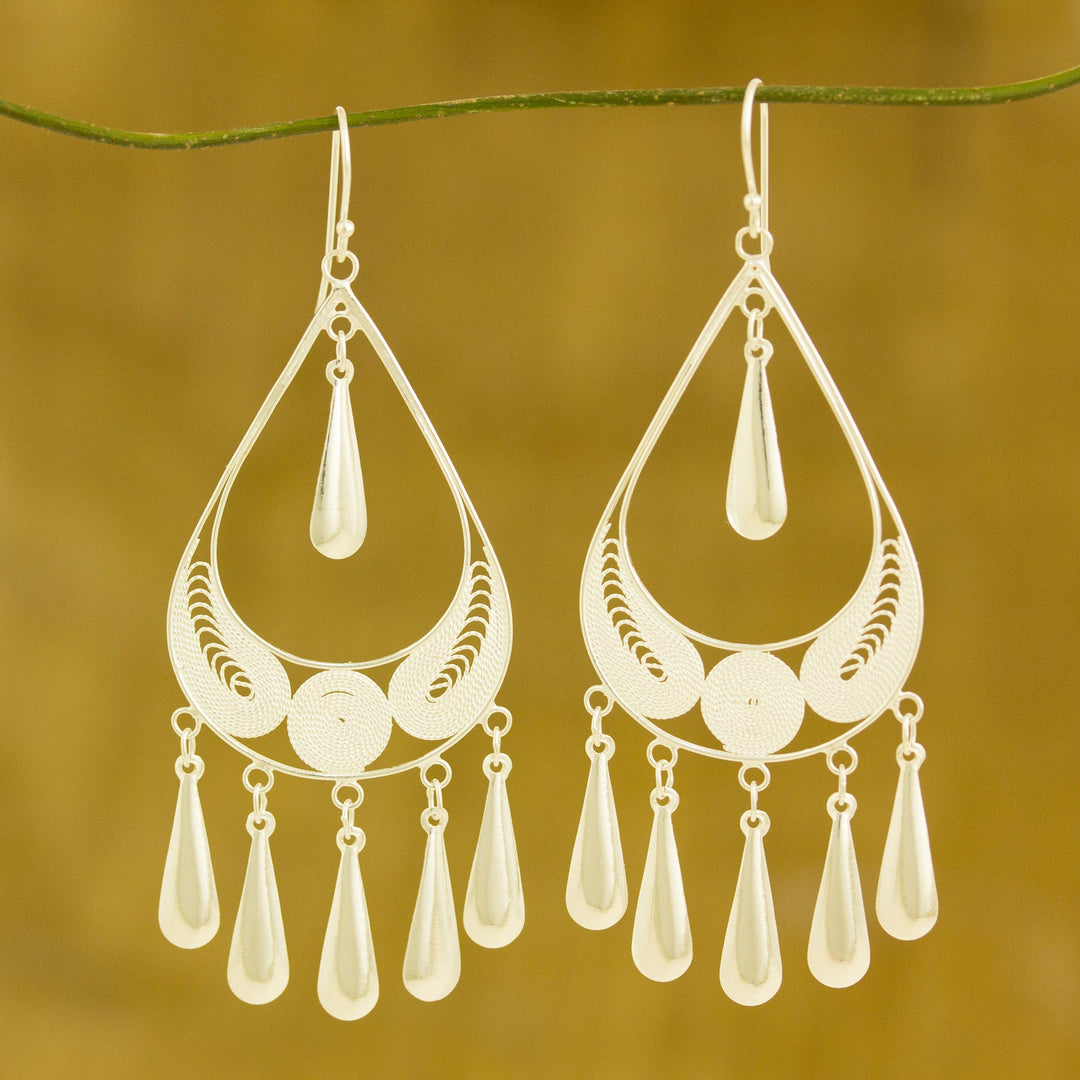 Handcrafted Sterling Silver Chandelier Earrings - Mystic Rain