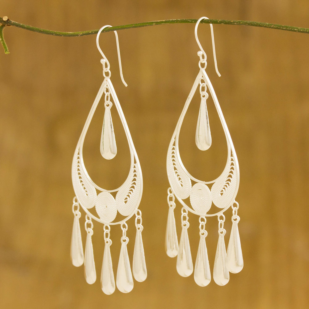 Handcrafted Sterling Silver Chandelier Earrings - Mystic Rain