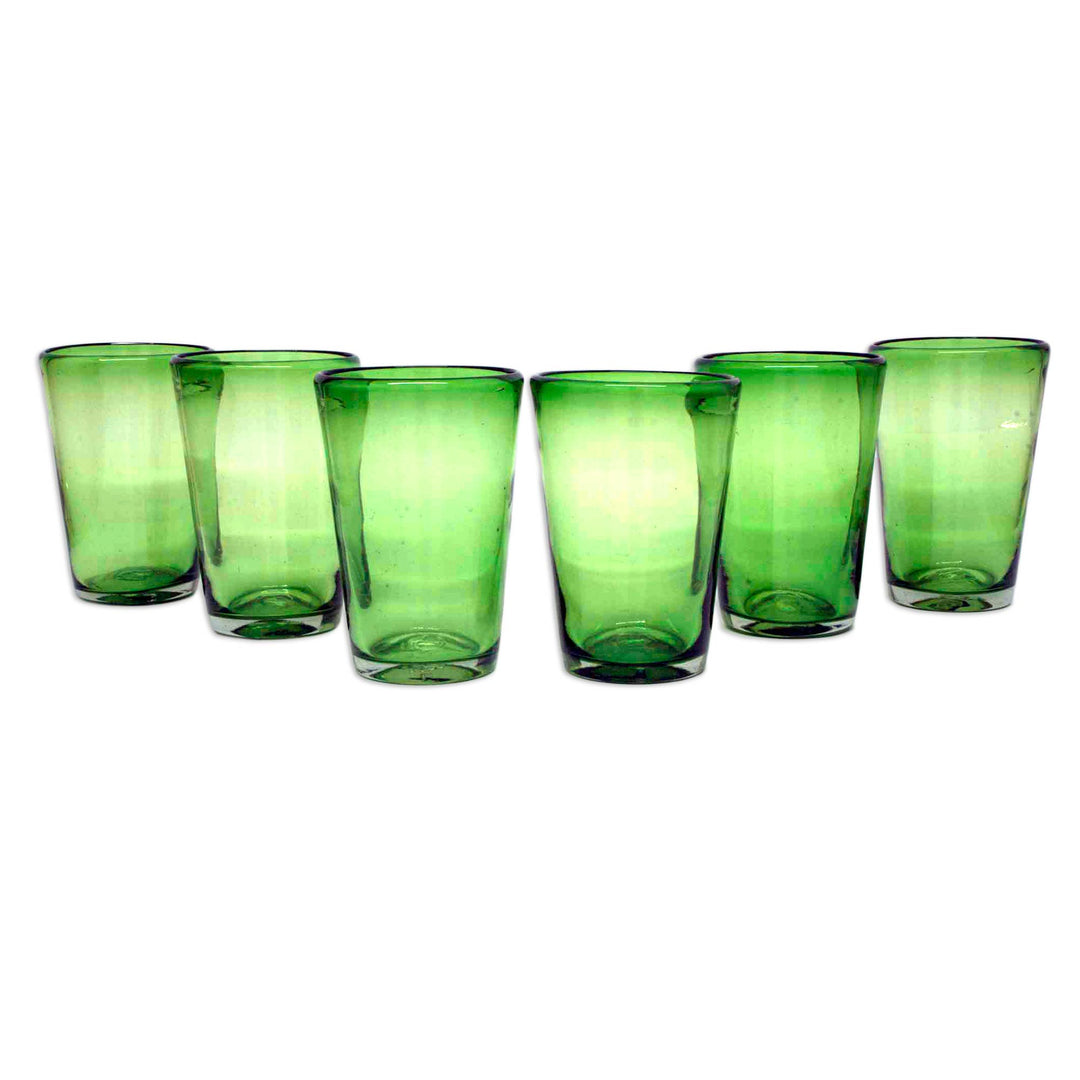 Artisan Crafted Handblown Recycled Water Glasses (Set of 6) - Lime Twist