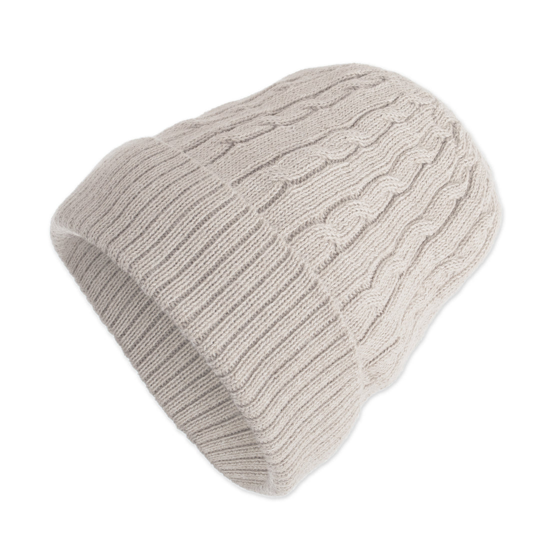 Unique Womens Alpaca Wool Solid Knit Hat - Tan Mountain Path