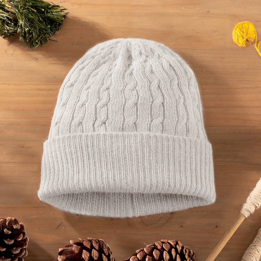 Unique Womens Alpaca Wool Solid Knit Hat - Tan Mountain Path