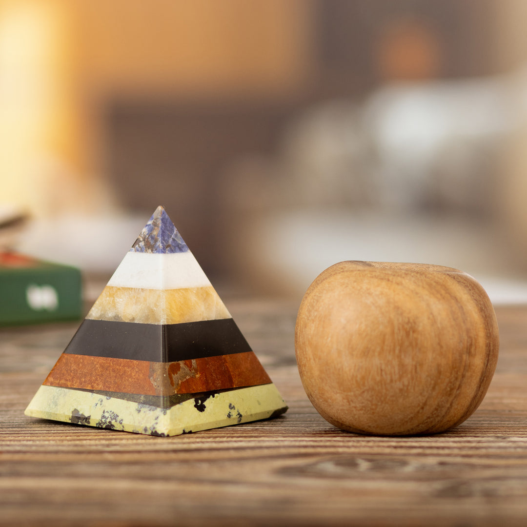 Handcrafted Gemstone Pyramid Paperweight Sculpture - Natural Energy
