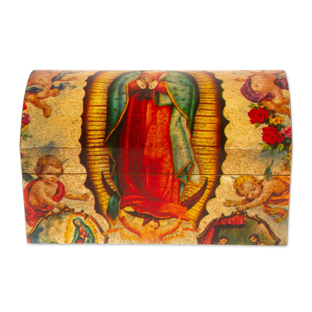 Handmade Catholic Decoupage Wood Chest - Virgin of Guadalupe