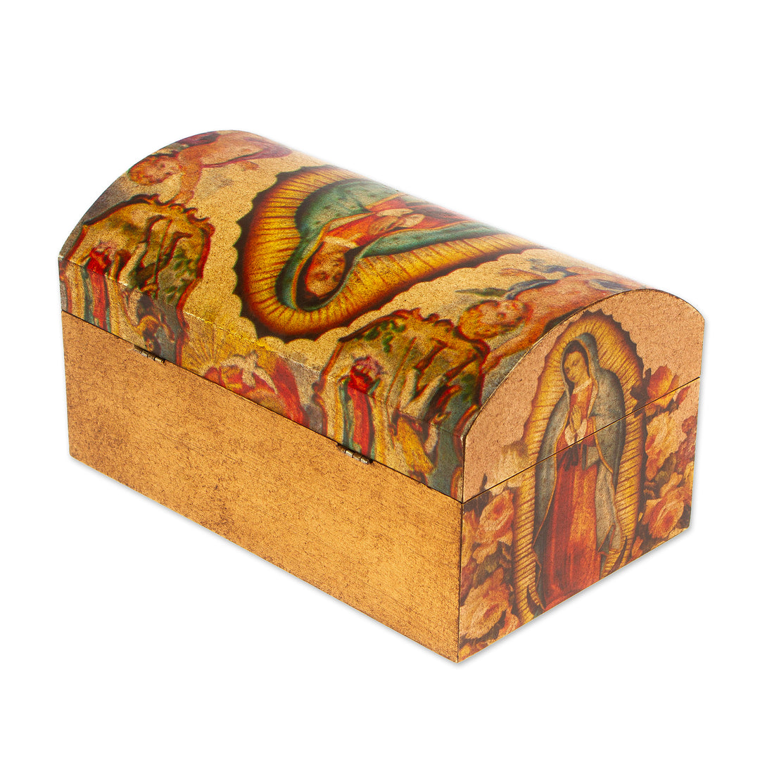 Handmade Catholic Decoupage Wood Chest - Virgin of Guadalupe
