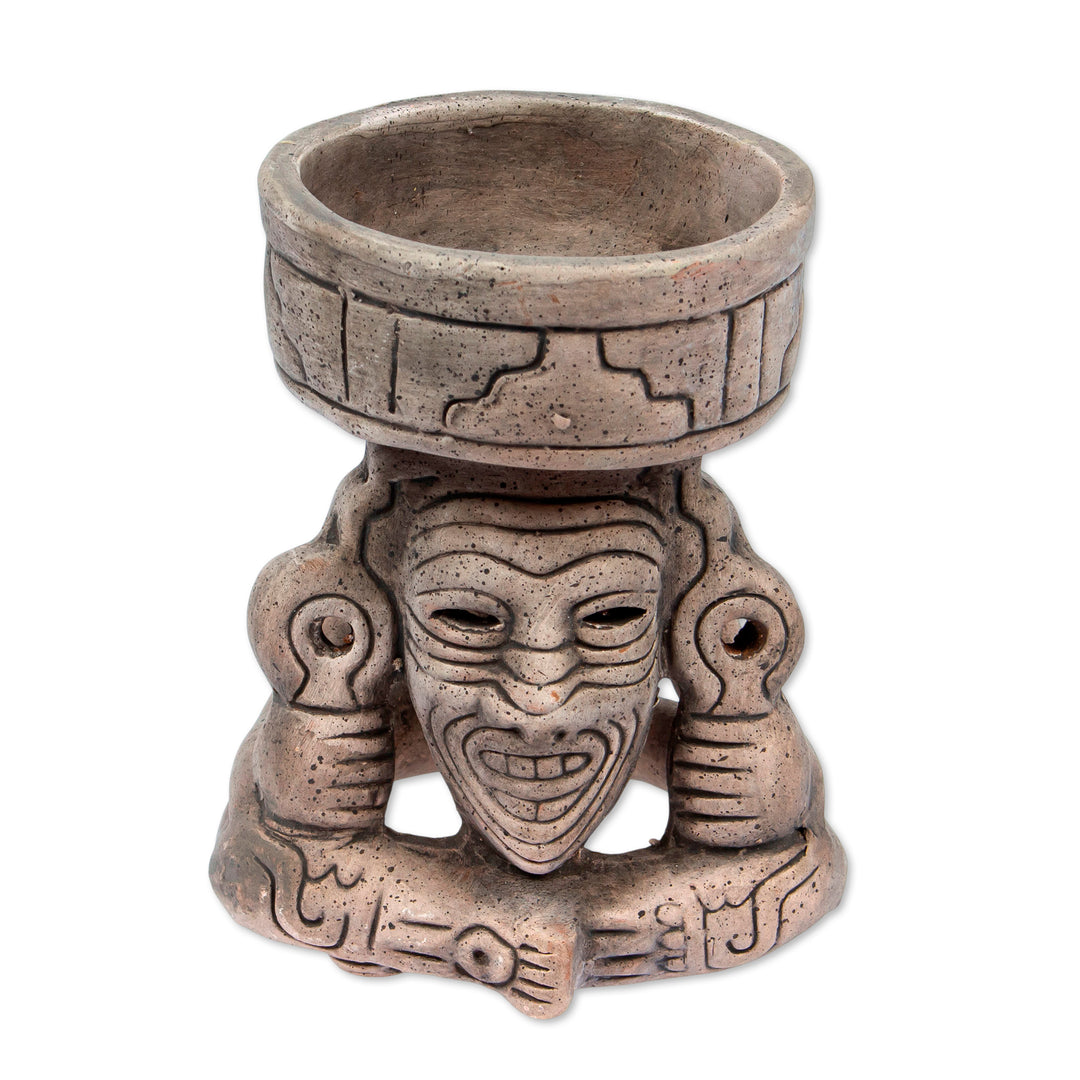 Mexico Handcrafted Archaeological Deity Ceramic Sculpture - Aztec Fire God