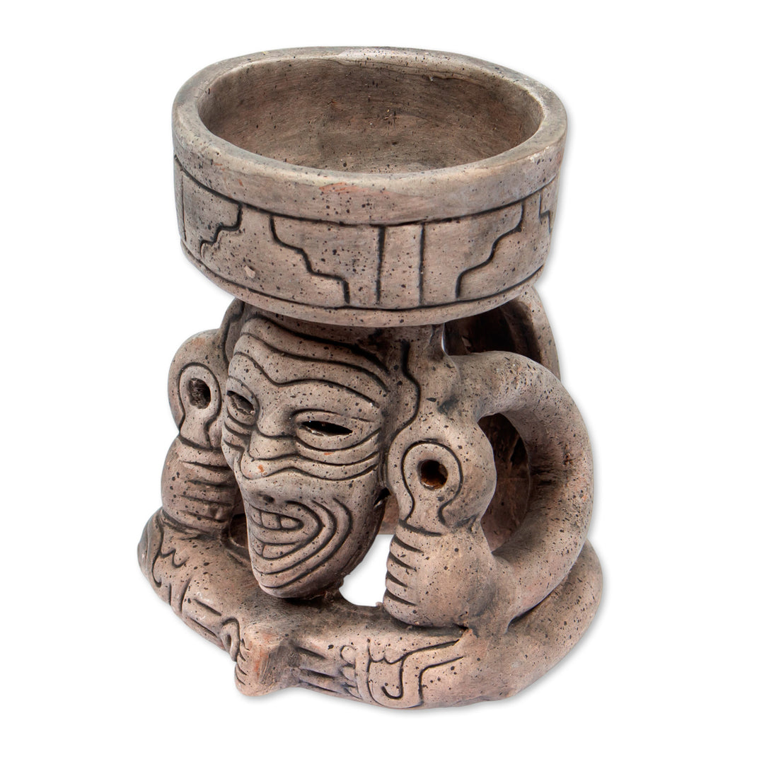 Mexico Handcrafted Archaeological Deity Ceramic Sculpture - Aztec Fire God