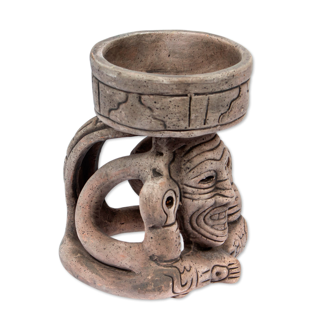 Mexico Handcrafted Archaeological Deity Ceramic Sculpture - Aztec Fire God