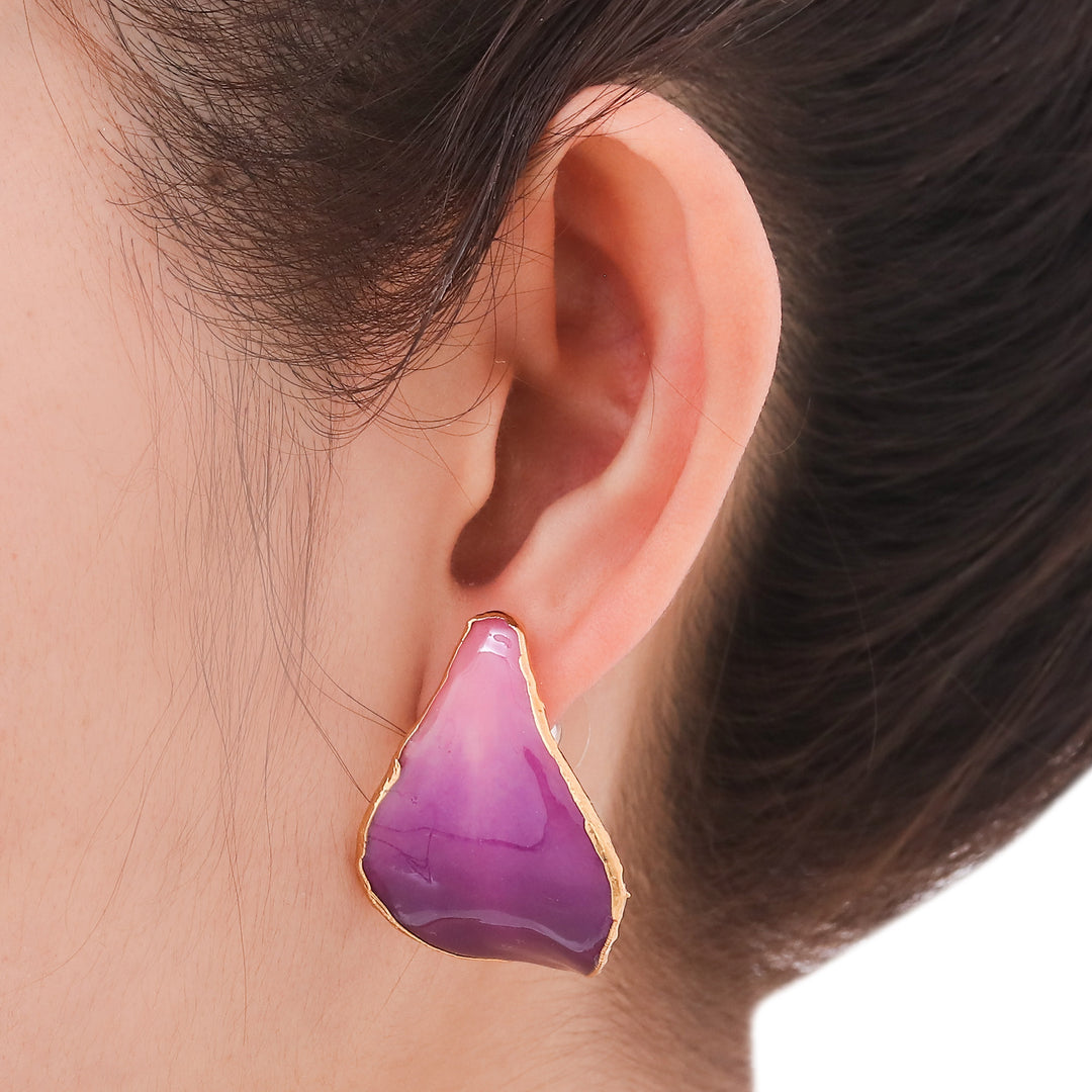 Gold Plated Natural Orchid Earrings - Purple Tears