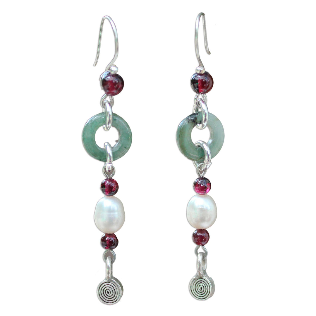 Handcrafted Jade and Pearl Dangle Earrings - Clouds of Pearl