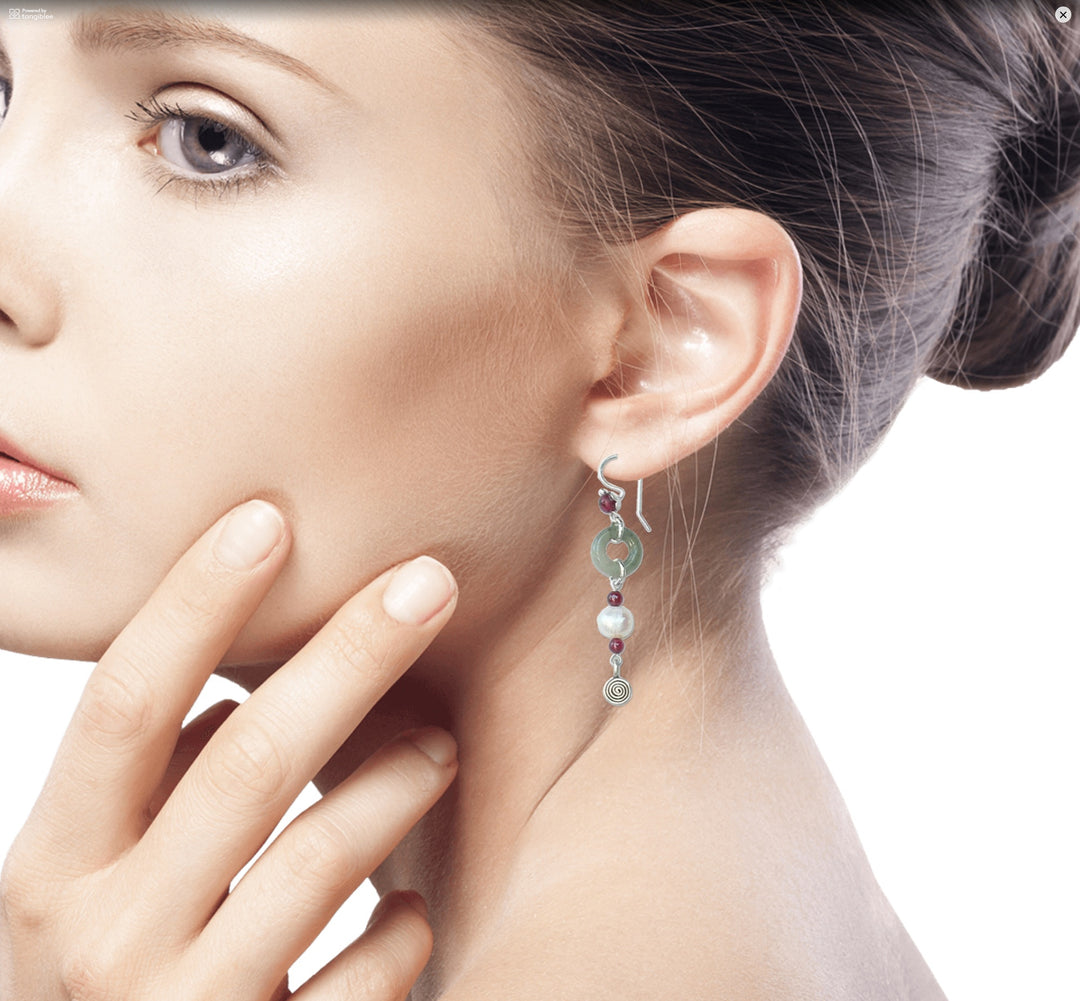 Handcrafted Jade and Pearl Dangle Earrings - Clouds of Pearl