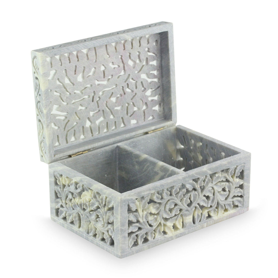 Hand Carved Jali Soapstone Jewelry Box - Honeysuckle