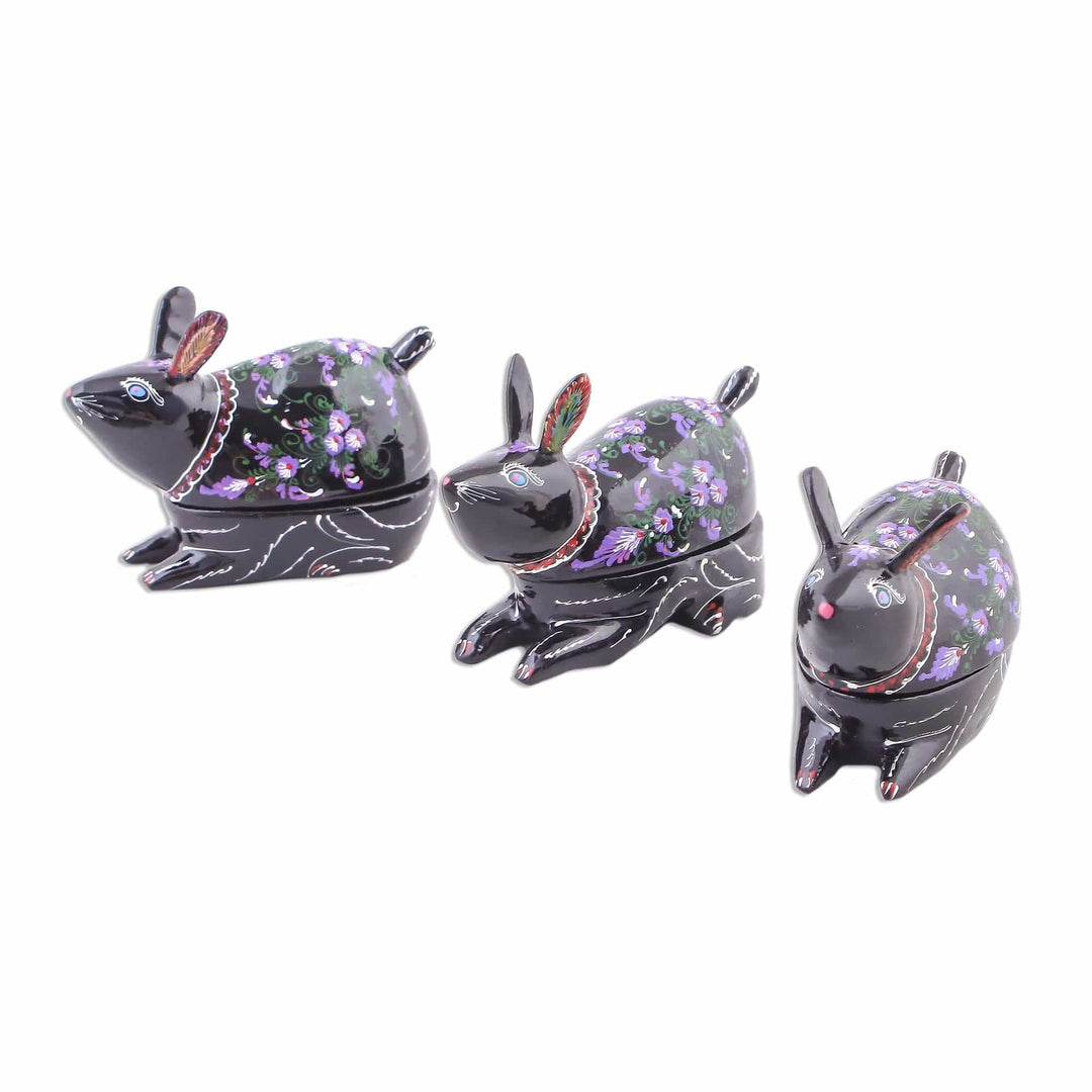 Hand Painted Thai Lacquerware Decorative Boxes (Set of 3) - Violet Bunnies