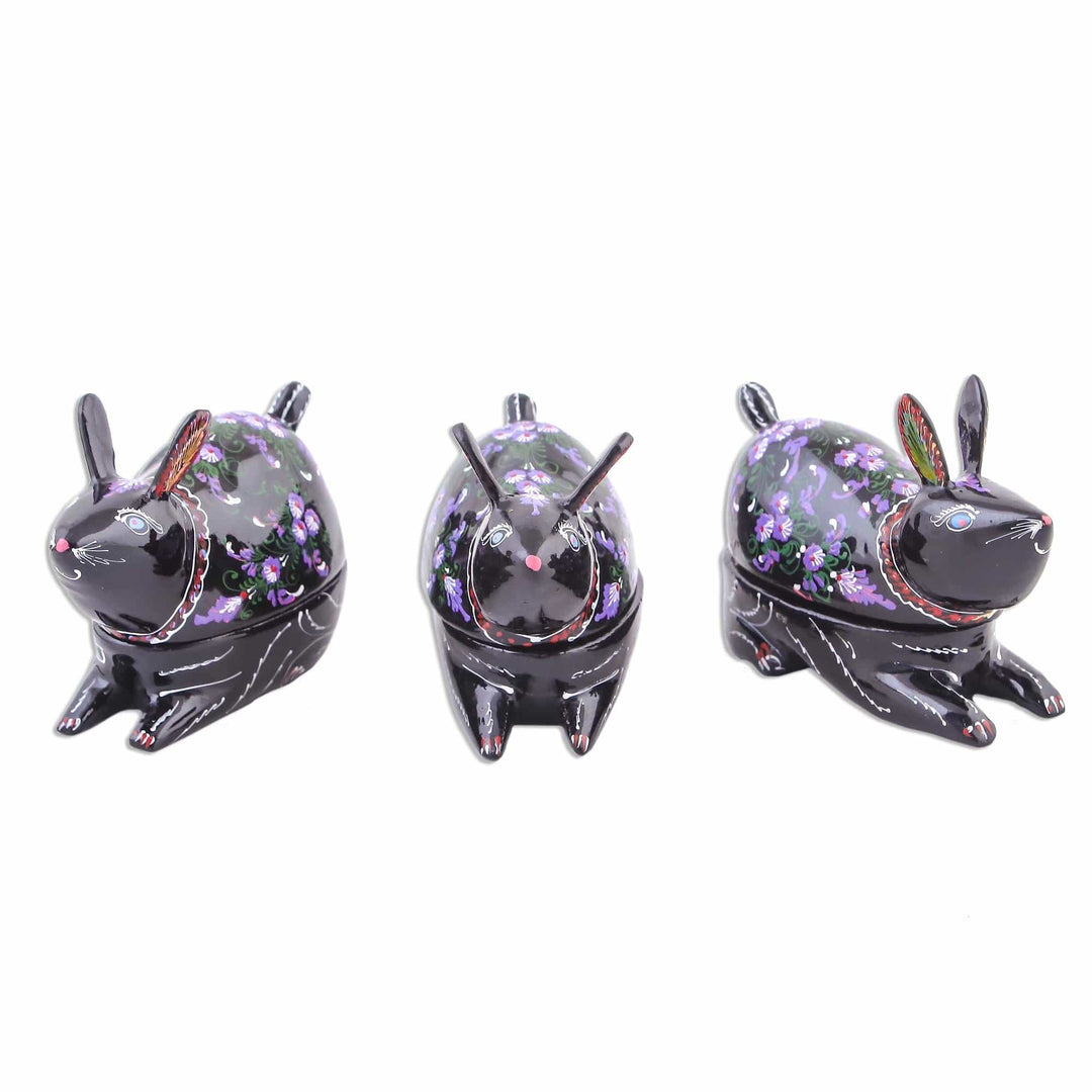 Hand Painted Thai Lacquerware Decorative Boxes (Set of 3) - Violet Bunnies