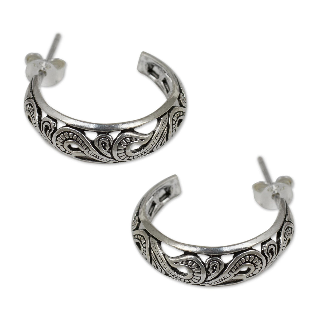 Handmade Sterling Silver Half Hoop Earrings - Moon in the Forest