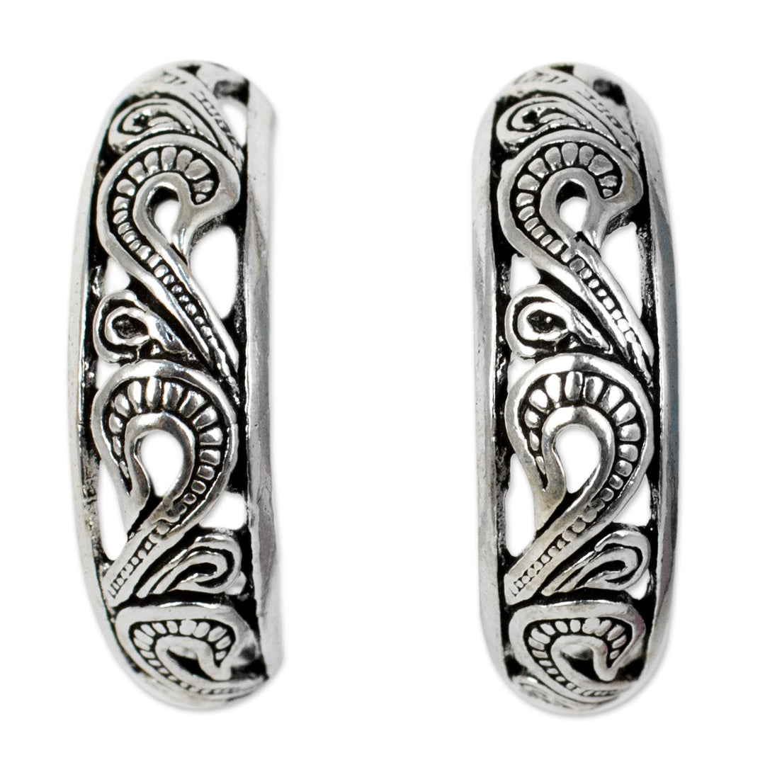 Handmade Sterling Silver Half Hoop Earrings - Moon in the Forest