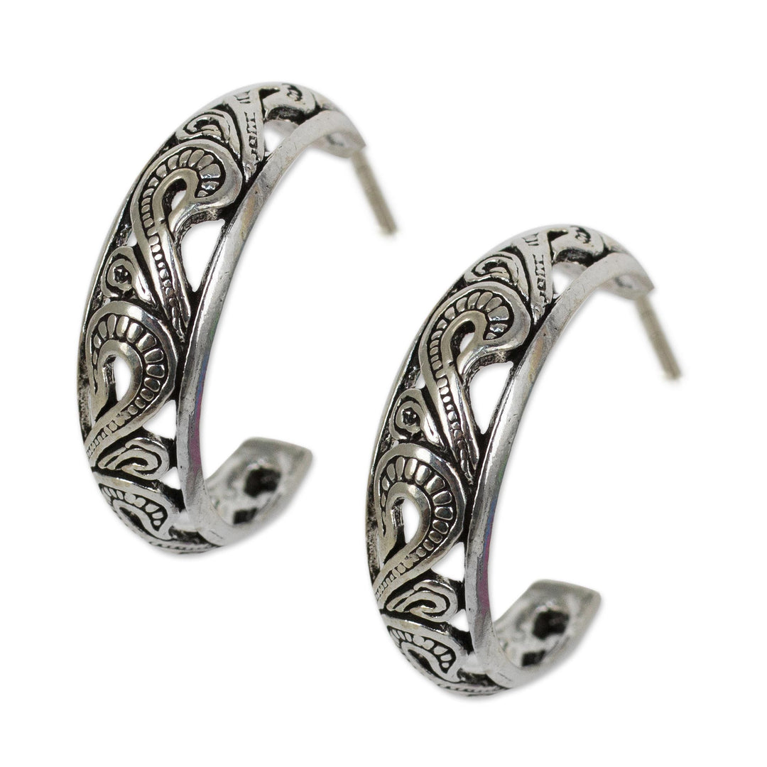 Handmade Sterling Silver Half Hoop Earrings - Moon in the Forest